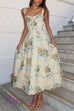 Margovil Lace Trim Drawstring Floral Print Midi Cami Dress