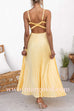 V Neck Backless Cut Out Pleated Maxi Cami Dress