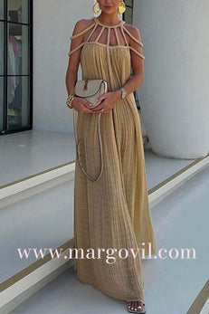 Margovil Halter Cut Out Backless Beach Cover Up Maxi Dress
