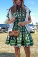 Short Sleeves Button Up Geometric Print Mini Dress