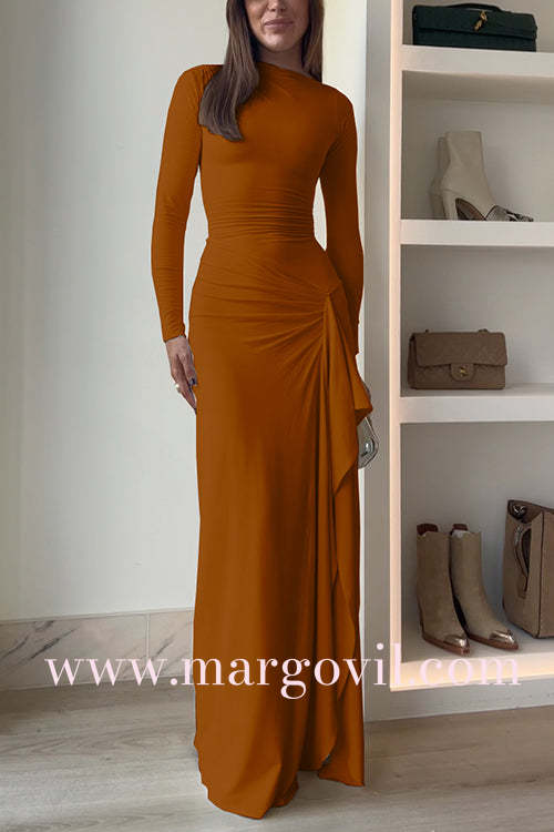 Long Sleeves Draped Slit Maxi Party Dress (7 Colors Available!)