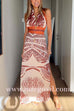 Halter V Neck Backless Side Slit Print Maxi Dress