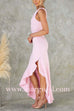 One Shoulder Irregular Ruffle Hem Bodycon Maxi Dress