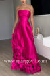 Margovil Strapless Waisted Polka Dot Applique Maxi Party Dress