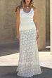 Margovil Elastic WaistBand Lace Hollow Out Maxi Skirt