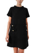 Margovil Elegant Crewneck Short Sleeves Buttons Tweed Dress