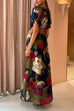 Margovil Puff Sleeve Cut Out Waist Floral Maxi Swing Dress