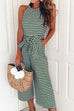 Margovil Crewneck Sleeveless Bow Knot Wide Leg Striped Jumpsuit