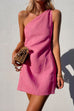 Margovil One Shoulder Solid Cotton Linen Mini Dress