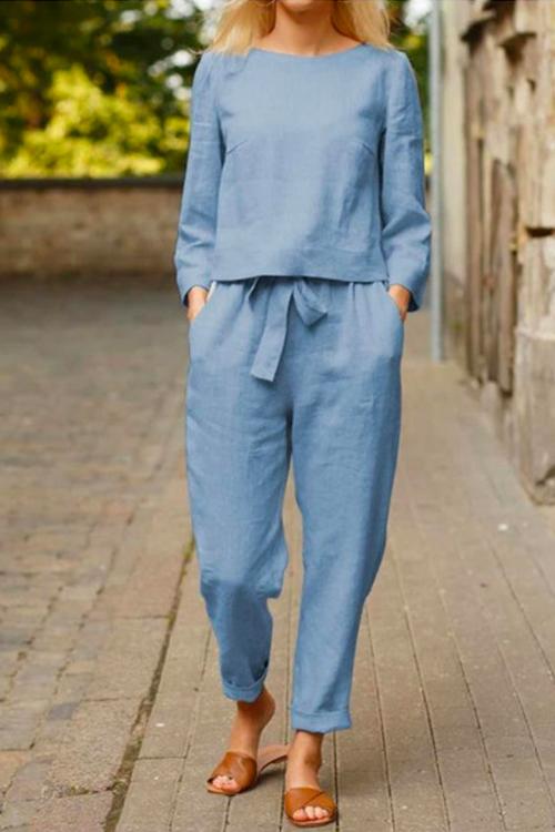 Long Sleeve Top and Tapered Pants Two Pieces