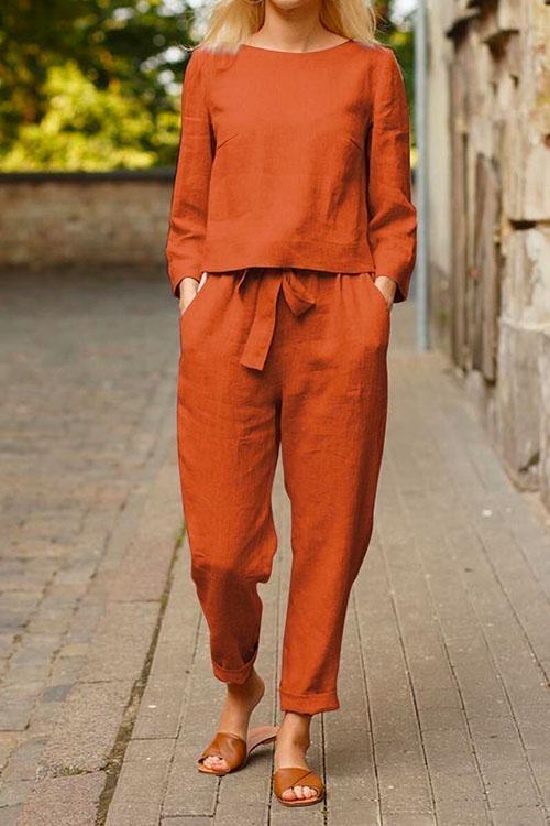 Long Sleeve Top and Tapered Pants Two Pieces