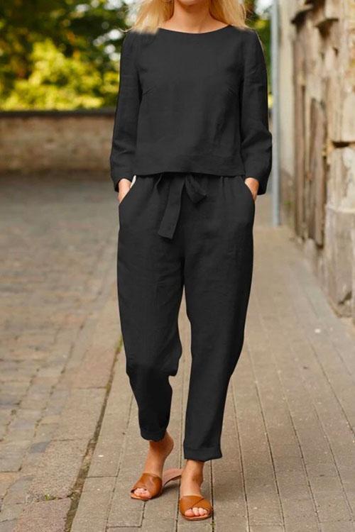 Long Sleeve Top and Tapered Pants Two Pieces