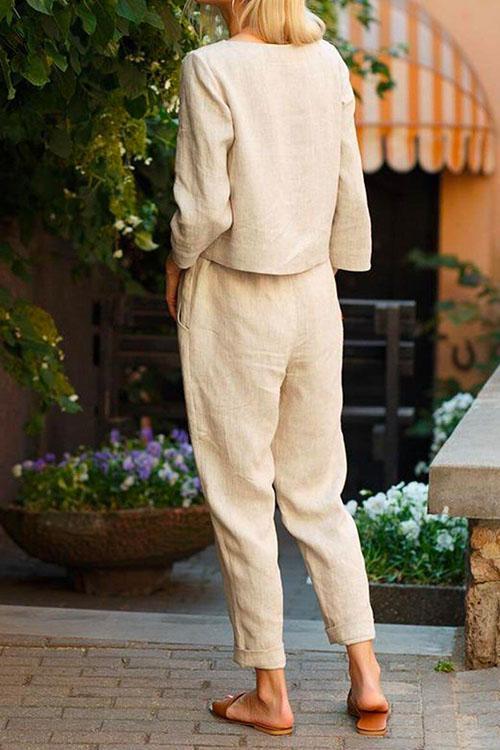 Long Sleeve Top and Tapered Pants Two Pieces