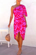 Margovil One Shoulder Batwing Sleeve Printed Tulip Dress