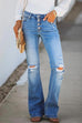 Margovil High Waist Buttons Ripped Bell Bottom Jeans