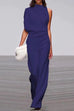 Margovil Cowl Neck One Shoulder Batwing Sleeve Party Suit