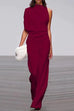 Margovil Cowl Neck One Shoulder Batwing Sleeve Party Suit