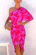 Margovil One Shoulder Batwing Sleeve Printed Tulip Dress