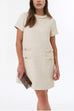 Margovil Elegant Crewneck Short Sleeves Buttons Tweed Dress