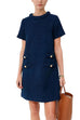 Margovil Elegant Crewneck Short Sleeves Buttons Tweed Dress